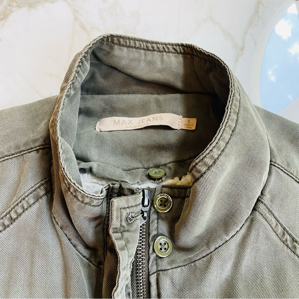 Max Jeans Army Green Military Style Sherpa Lined Utility Jacket Small Removable - Picture 4 of 11